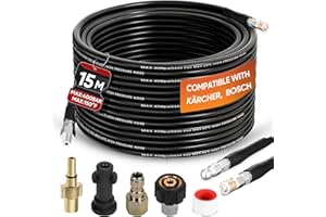 Ampvolts 15M/50FT High Pressure Washer Drain Pipe Hose Cleaning Kit, 400Bar/5800PSI, Compatible with Karcher K2 K3 K4 K5 K6 K7 Series, Includes 2 adapters, 2 nozzles