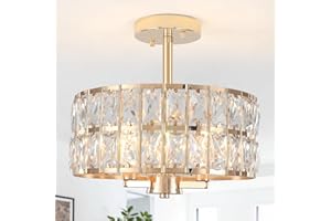 ‎LXWNYY LXWNYY Kristall Deckenleuchte Gold, Modern Deckenlampe Wohnzimmer Kronleuchter Gold, Deckenlampe Schlafzimmer mit Glas Lampenschirm Kristall Lampe, Vintage Deckenleuchte für Esszimmer Flur Küche