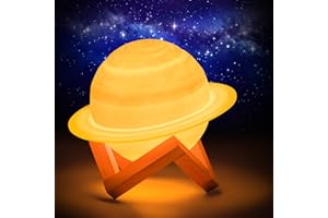Kangtaixin Lámpara de Luna, LED 3D Lámpara de Luz Saturno, 16 Colores Luz Nocturna Regulable con Control Táctil Remoto para Niños, con Soporte de Madera y red Colgante (15 cm)