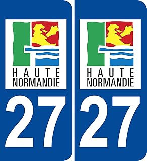 2 STICKERS 27 style IMMATRICULATION AUTO Département 27 Région NORMANDIE