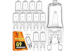 Lumlog G9 Halogen Bulbs Warm White Dimmable 25W, 12 Pcs 230V G9 Bulbs, 300℃ High Temperature Resistant for Lighting Decor, No Flickering