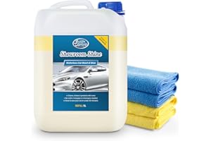 Greased Lightning Showroom Shine Waterless Car Wash and Wax, Super Easy and Fast, No Water, Premium Shine, Protects and Cleans, For Cars, Caravans, Motorbikes - 5 Litre Refill Plus 4 Microfibre Cloths