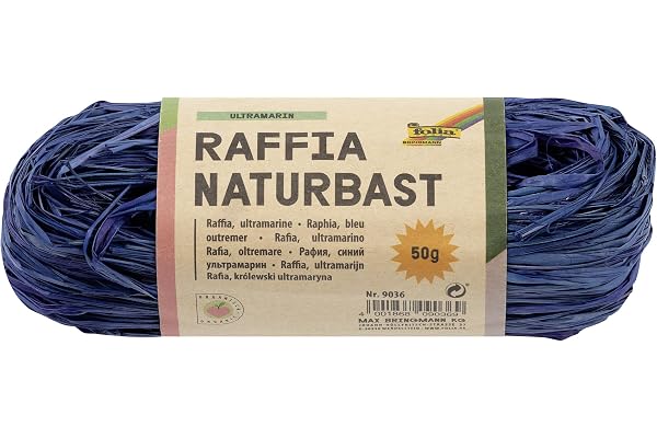 folia Raffia Raphia Naturel Outremer, 1 pelote de 50 g de Ficelle en mélange de Paille Naturelle, idéal pour Les travaux manuels, la décoration ou pour Les compositions Florales, Bouquets et Autres