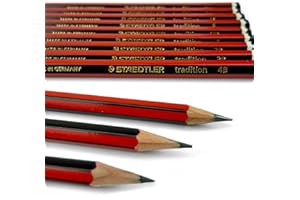 STAEDTLER Tradition Pencils Drawing Sketching Art - 6B 5B 4B 3B 2B B HB F H 2H 3H 4H - 12 Grades (12)