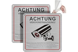 DAOUZL Achtung Videoüberwachung Schild mit DSGVO Hinweis, 2 PCS Achtung Videoüberwachung für Privatgrundstück, 15x15cm Schild Kameraüberwachung, Kamera Überwachung Schild