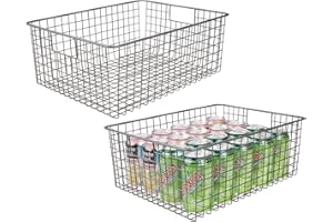 mDesign Cesto portaoggetti in filo metallico – Organizer versatile con manici per cucina o dispensa – Pratico contenitore universale in metallo – set da 2 – grafite