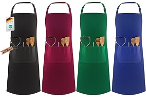 LEFUNDA® Cooking Apron Waterproof Apron with 3 Pockets Adjustable BBQ Apron with Long Straps Kitchen Apron for Men Women Kitchen Restaurant Café