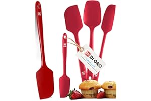 DI ORO LIVING DI ORO® Espátulas Resistentes al Calor Hasta 315 °C - Utensilios de Cocina de Silicona sin BPA Antiadherentes - Set de 5 Espátulas para Hornear y Mezclar (Roja)