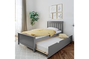 ‎MAX & LILY Max & Lily Bett 90x200cm inklusive Lattenrost, Kinderbett mit ausziehbarem Bett, Funktionsbett Gästebett, Holzbett aus neuseeländischem Kiefernholz, grau