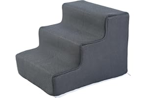 ＡＷＨＡＯ Escaleras para Mascotas y Perros, Rampa Multiusos con Esponja de Alta Densidad, S 3 Peldaños Gris Oscuro