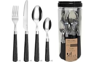 AMEFA Cubertería de 24 Piezas, Polipropileno Acero Inoxidable 18/0, Negro