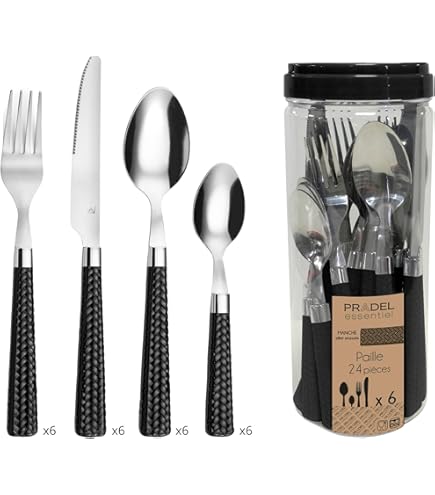 Présentoir à Couverts Métal Blanc/noir + 24 Couverts Inox (Neuf, Défaut Mineur)