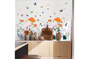 HaoFuJi Grandes Pegatinas Pared Salon Dormitorios Adhesivos Florales Vinilos de Pared Mariposa Plantas Flores Decorativas Oficina Comedor Habitación Niños Infantiles Guardería Decoración
