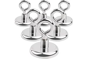 MIN CI 6pcs Ganchos Magnéticos Imanes Potentes, 36 mm Imanes Neodimio, Fuerza de Tracción, 45kg (99 lbs), Imán con Gancho, Soporte Magnético, Redondo, Gancho Magnético para Camping, Garaje