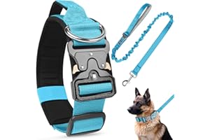 AKOFIC Collar Táctico Perro con Mango de Control (Azul + Correa, L)