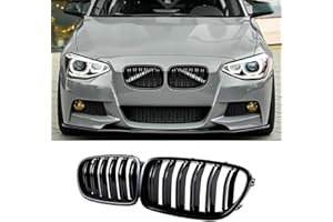 Hengjiayao Calandre Compatible avec BMW Série 1 F20 F21 Grille 2011 2012 2013 2014 Noir Brillant Double Lattes (For 1 serie F20 2011-2014)