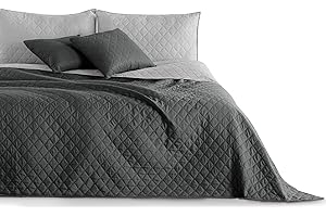 ‎DECOKING DecoKing Tagesdecke 170 x 210 cm Graphit anthrazit grau Silber Bettüberwurf zweiseitig pflegeleicht Axel