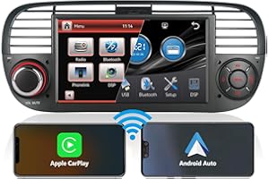 THIHPHOATLI Autoradio DSP ad alta potenza per Fiat 500 2007-2015 stereo radio schermo con carplay wireless integrato e Android auto Navi Bluetooth Comandi al volante touch screen IPS 7" 1080P USB radio AM/FM/RDS