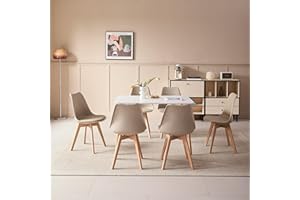 GrandCA HOME Mesa de Comedor y 6 Sillas de Comedor Juego de Comedor Moderno, Mesa de Cocina Rectangular Estructura de Empalme Escritorio y Sillas de Cocina (6 Beige Sillas+ 1 Mesa)
