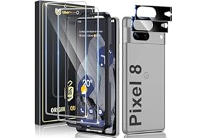 UniqueMe 4 Piezas Protector de Pantalla Compatible para Google Pixel 8 Cristal Templado, 2 Piezas Vidrio Templado y 2 Piezas Protector Camara, Anticaída, Anti-Arañazos, Ultra HD,Antihuellas
