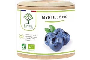 BIOPTIMAL NUTRITION NATURELLE Myrtille Bio - Bioptimal - Complément alimentaire - Clarté visuelle Yeux Antioxydant Circulation - Lutéine Zéaxanthine Vitamine - 240 mg par Gélule - Fabriqué en France - Certifié Ecocert - 60 Gélules