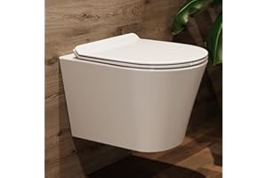 Teal Home WC sospeso da parete con coperchio per WC con abbassamento automatico – WC in ceramica con rivestimento nano – Balsamo singolo foro – 48,5 × 35,5 × 35,5 cm