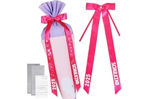 BOFUNX School Cone Bow Rose Red Sugar Bag Bow + Letters Numbers Butterfly Sticker, School Cone Sugar Bag Bow for School Child, First Day of School Decoration