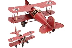 HERCHR Modello di Aeroplano in Metallo Vintage, Biplano in Metallo Modello di Aeroplano per Aliante per Desktop Ufficio caffè Decorazione (Rosso)