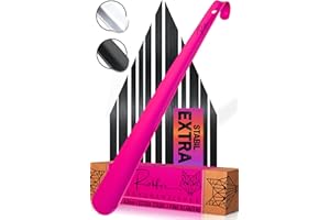 ‎ROBFOX Robfox Metall Schuhlöffel pink I 43cm LANG & EXTRA STABIL I Langer Schuhanzieher aus Edelstahl I Top Geschenke für Frauen & Kinder I kompakte Schuh Anziehhilfe I Schuhauszieher kurz - shoe horn I Rosa