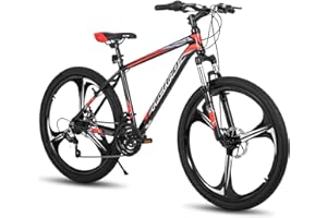 HH HILAND HILAND 3/6 Spokes 26 Inch Mountain Bike wth 21 Speeds Drivetrain, Aluminum Frame 26 Inch MTB for Adult, Disc-Brakes Mountain Bicycle for Men Women