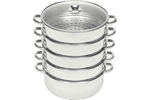 CHERIPOLI Steam Cooker, Durable Steam Cooking Pot, Stainless Steel Steamer Pot with Glass Lid, Steamer Cooking Pot Set, Electric Steamer for Home Cookware (5-Layer) (26 cm)
