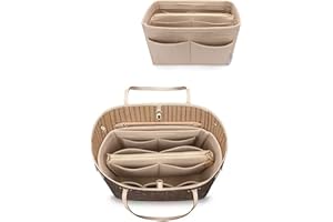 LEXSION Felt Purse Bag Organizer Insert with zipper Bag Tote Shaper Fit Speedy Neverful PM MM, 1-Beige, L