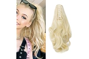 CYBELLEZA Queue de Cheval Extension Cheveux Queue de Cheval Naturel Ondulés Bouclés Postiche Synthétiques Claw on Ponytail Griffe Raides Rajout Vrai 30cm - Blonde décolorée