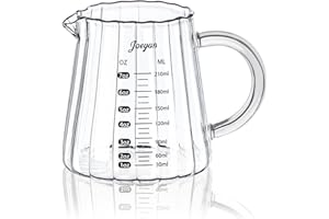 Joeyan 210ml/7oz Vaso Medidor de Vidrio,Baso Batidora de mano para Café,Leche,Cóctel y Matcha,Pequeño Taza Con Asa,Escala ML/OZ y Pico en V,Resistente Borosilicato Jarra Cristal para Cocina,Barista