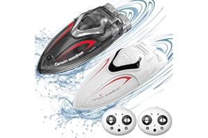 OBEST 2 Pezzi Mini Barche Telecomandate con Luce a LED, Barche da Corsa RC Stunt con 2,4 GHz Telecomando Impermeabile e Piscina Gonfiabile, Giocattolo per Laghi e Stagni Barca per Ragazzi e Ragazze