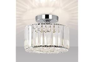 Seruno X Kristall Deckenleuchte, Moderne Kristall Kronleuchter Silber, Semi Unterputz Deckenleuchte mit Glas Lampenschirm für Wohnzimmer, Schlafzimmer, Küche, Esszimmer, Flur, Badezimmer, Foyer, Bar