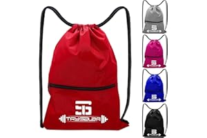 TRYSALAR Drawstring Gym Bags Personalised Sports Backpack Waterproof PE Bag with Zipper Pocket for Boys Girls Unisex Men Women Suitable for Beach Swimming School Travel