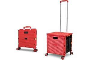 CROSS ZEBRA Carrito de Compras Plegable, 54L/45KG Carro de Utilidad Duradero Portátil Multifuncional de Gran Capacidad con asa Telescópica y 4 Ruedas Giratorias Desmontables para Compras y Transporte, Rojo