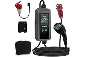 BETUMODA Mobile Wallbox/Ladestation 11kW [3-Phasig, 7m, Einstellbare Ladeleistung] CEE 8-16A auf Typ 2 EV Ladegerät mit Flexibler Ladeleistung für Elektroautos Tesla Model 3/Y, VW ID.3/4/5 & andere EV