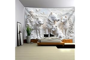 Arsey Wandteppich Wolf Motiv, Weißer Tier Wandteppiche mit Schmetterling, Natur Tapestry Wandtuch für Schlafzimmer, Wohnzimmer, Ästhetischer Spiritueller Wandbehang 230x180cm