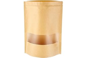 OURUI Pack of 50 Kraft Paper Bags with Ziplock and Clear Window for Food Storage (9 x 14 cm)