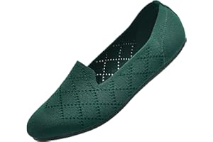 Puxowe Damen Ballerina Flache Schuhe Runde Zehe Strick Kleid Schuhe Niedriger Keil Slip On Ballerina Walking Flats Schuhe für Frauen Bequem Weich