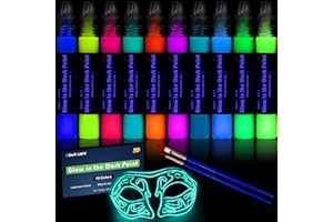 HOMY ARTY Peinture Fluorescente, 3D imperméable pour Peinture textile,10 couleurs 30ml, peinture fluorescente dans le noir, Peinture Acrylique pour Halloween, DIY Décorations