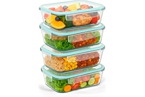 edihome, Boîte Alimentaire Hermétique en Verre, 8, 14 ou 18 pièces, pour aliments hermétiques, Résistant au lave-vaisselle, Rangement Cuisine, sans BPA, certifié FDA (4 récipients)