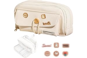 KASESSS Duży piórnik, piórnik szkolny, piórnik dla dziewczynki, piórnik z 4 przegródkami z ozdobnymi naszywkami, piórnik na długopisy, trwały spersonalizowany piórnik dla dorosłych i dzieci