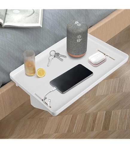 Maximex Bedbutler 30 x 18 cm, Space Saving Bedside Table for Hanging on Bed Without Drilling, Hanging Table with Phone Holder and Charging Cable Slot, Height Adjustable Bed Shelf for All Beds
