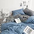 UCHUANG Duvet Cover Set King Size 4 Pcs, Include 1 Quilt Cover 220 x 240cm & 2 Pillow Cases 48 x 74cm & 1 Bedsheet 235 x 250cm, Super Soft Quality Cotton Bedding Set, NO Comforter - Blue Gray