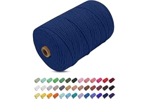 Uiopa Hilo Macrame 3mm x 200m, Cuerda Macrame Gruesa Cuerda de Algodon Natural, Cordel Colores Hilo de Algodón para Manualidades, Macrame Pared, Cortinas, Colgar Plantas, Colgar Fotos (Azul oscuro)