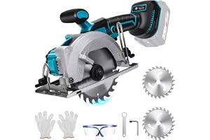Mini cirkelsåg kompatibel med Makita 18 V, borstlös | no batteri, 2 sågblad 6 200 varv/min, för träbearbetning trä, metall, k