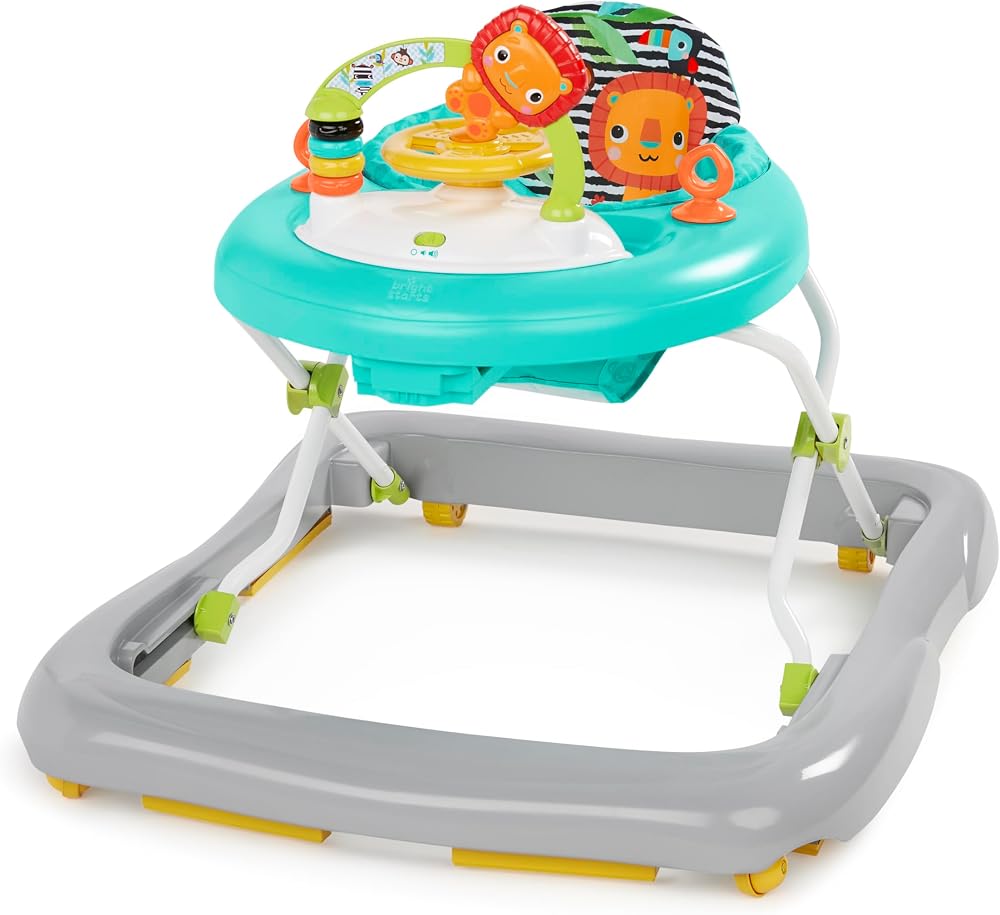 Bright Starts Zig Zag Zebra Katlanabilir Bebek Yürüteç, İlk Adımlar, Ayrılabilir Oyuncak İstasyon Işıkları ve Melodiler, Yüksekliği Ayarlanabilir, 6 Ay ve Üzeri